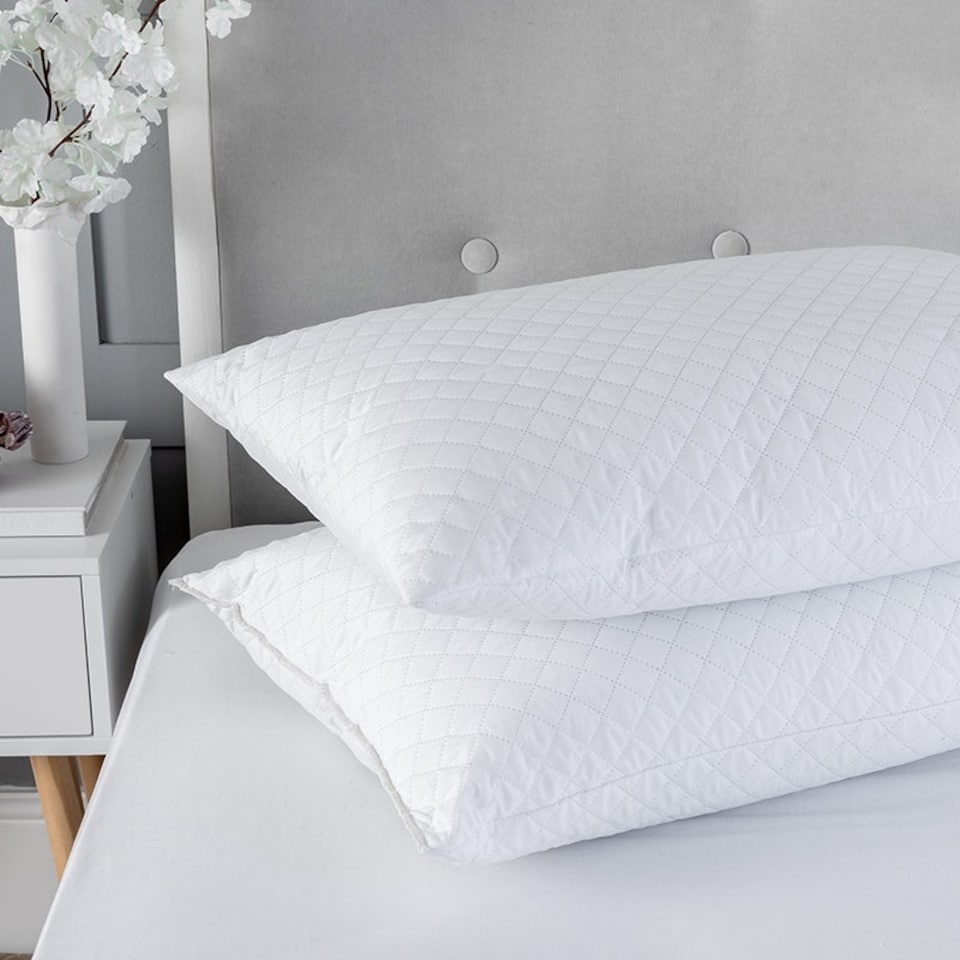 image 1 of Quilted Pillow Pair Soft Microfibre Cover Hollowfibre Filling Non Allergenic