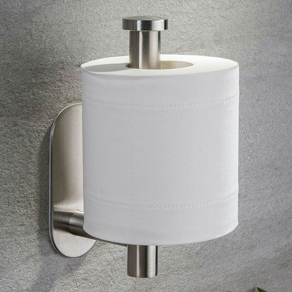 image 1 of Living and Home Modern Wall Mounted Stainless Steel Toilet Paper Roll Holder, Silver