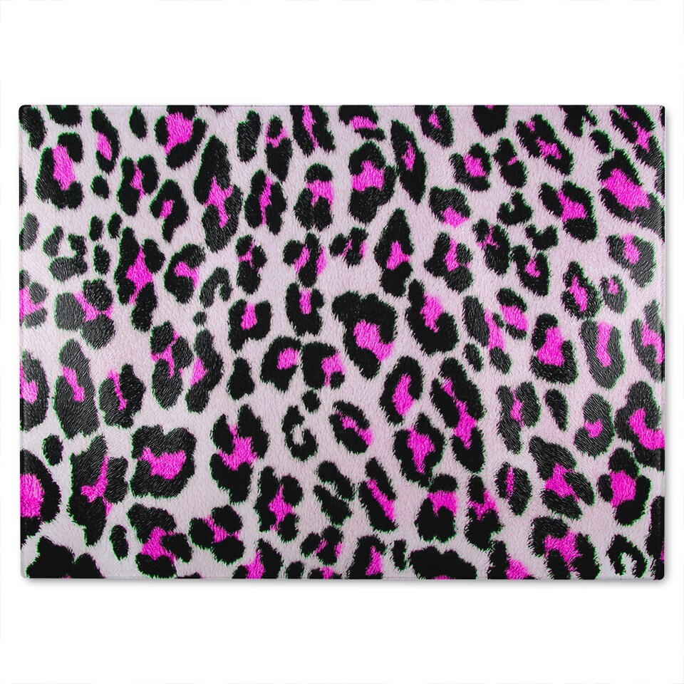 image 1 of Pink Fluffy Leopard Glass Chopping Board | Multi