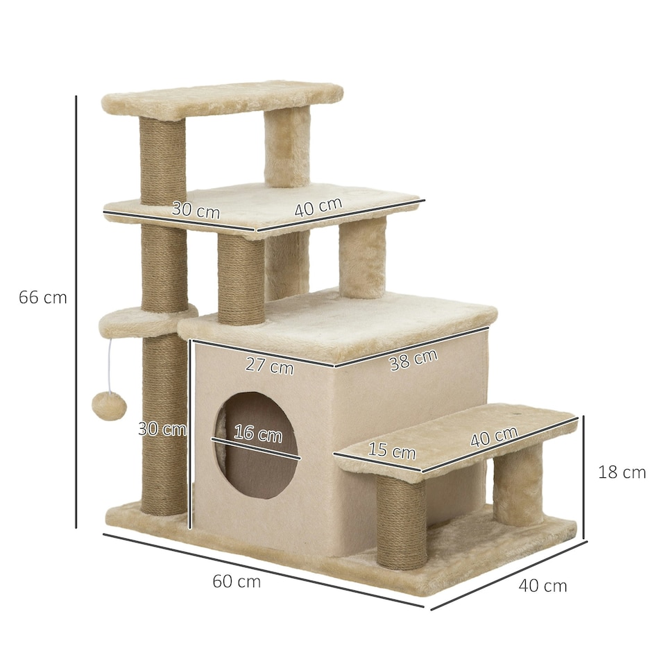 image 1 of PawHut Dog Steps for Bed 4 Step Pet Stairs Cat House with Detachable Cover