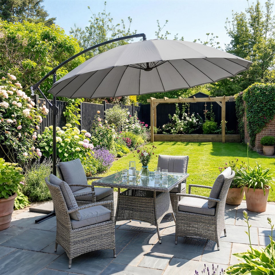 image 1 of Outsunny 2.7 m Cantilever Shanghai Parasol w/ Crank Handle, Cross Base, Grey | Grey | 2.7m x 2.7m x2.60m