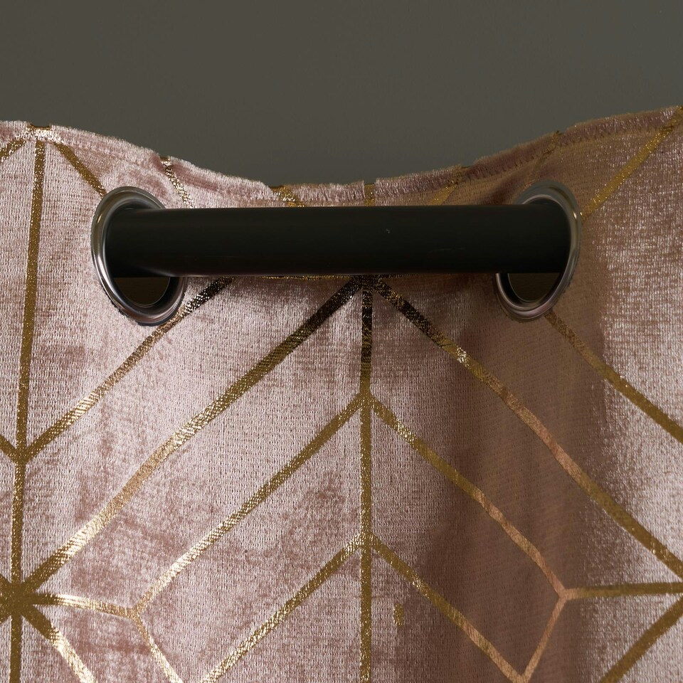image 1 of OHS Metallic Geo Print Matte Velvet Blackout Eyelet Curtains, 46x72" - Blush Pink
