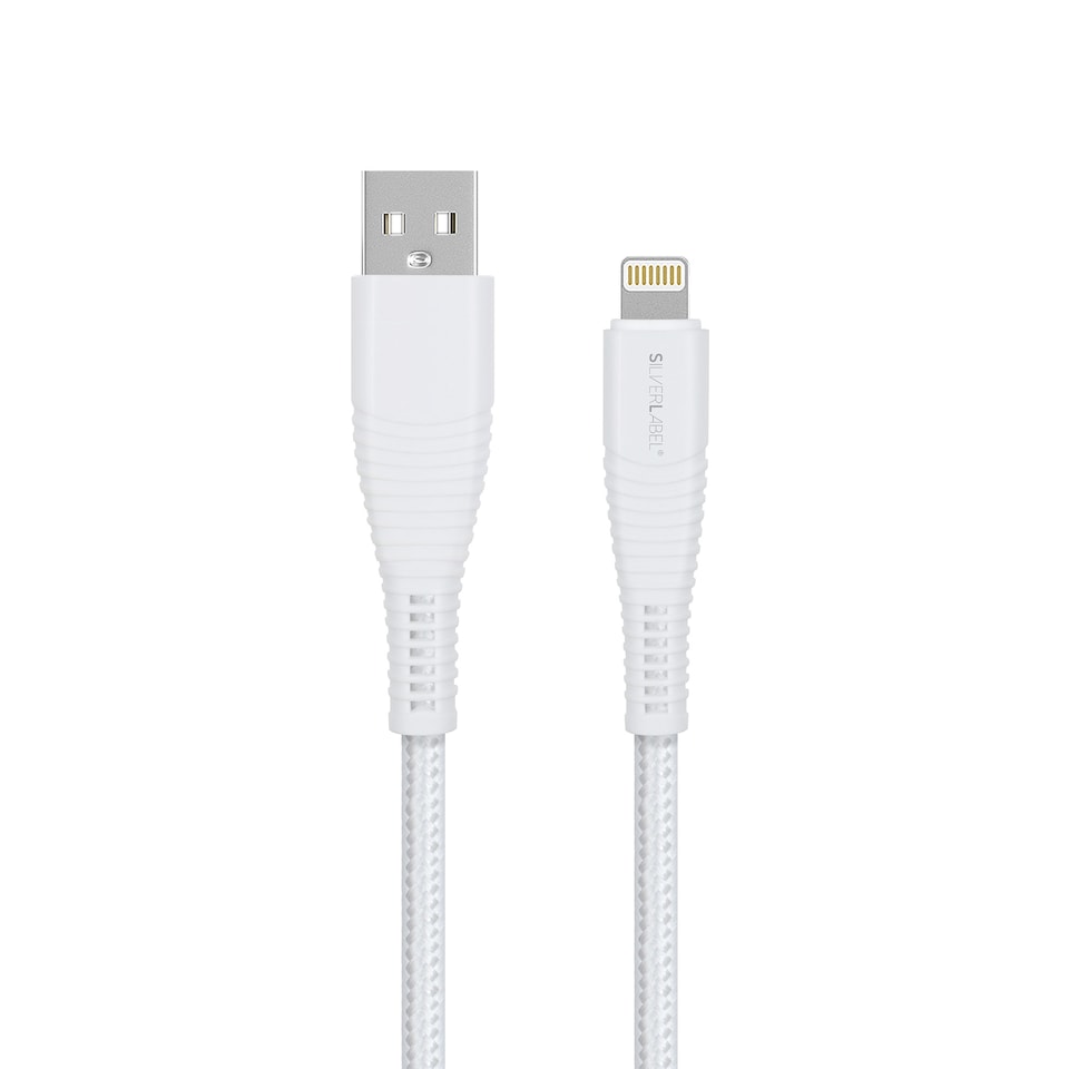 image 1 of SilverLabel 2m USB-A to Lighting Braided Cable White