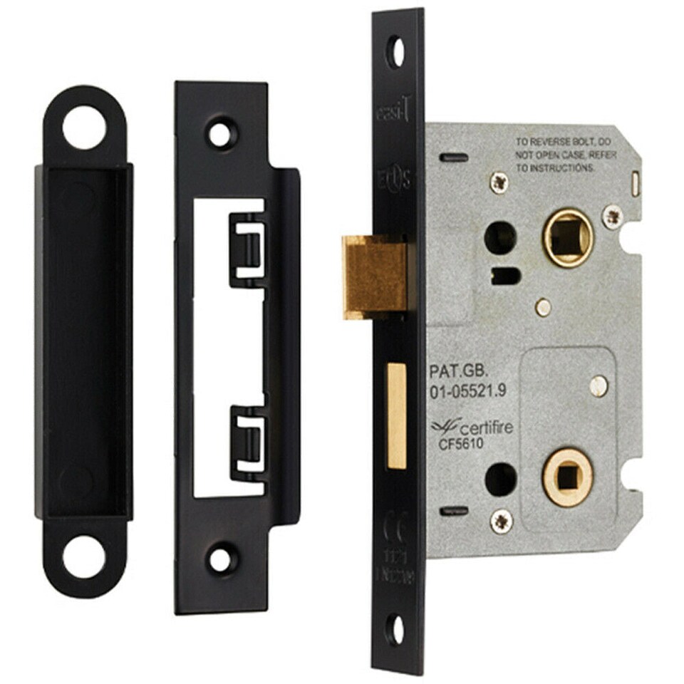 image 1 of Locking Bathroom Door Sashlock Latch Square Forend 64mm Matt Black