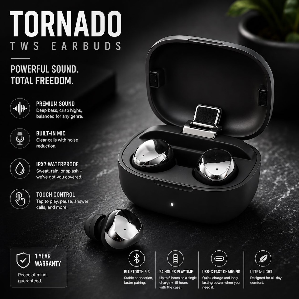 image 1 of Tornado Wireless Headphones for Mobile Phones and Entertainment