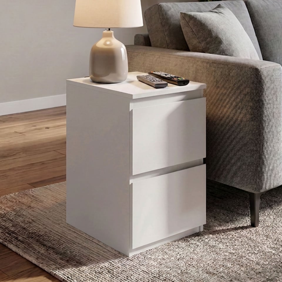 image 1 of Vida Designs Denver 2 Drawer Chest of Drawer Bedside Cabinet Nightstand Units Set of 2 - White