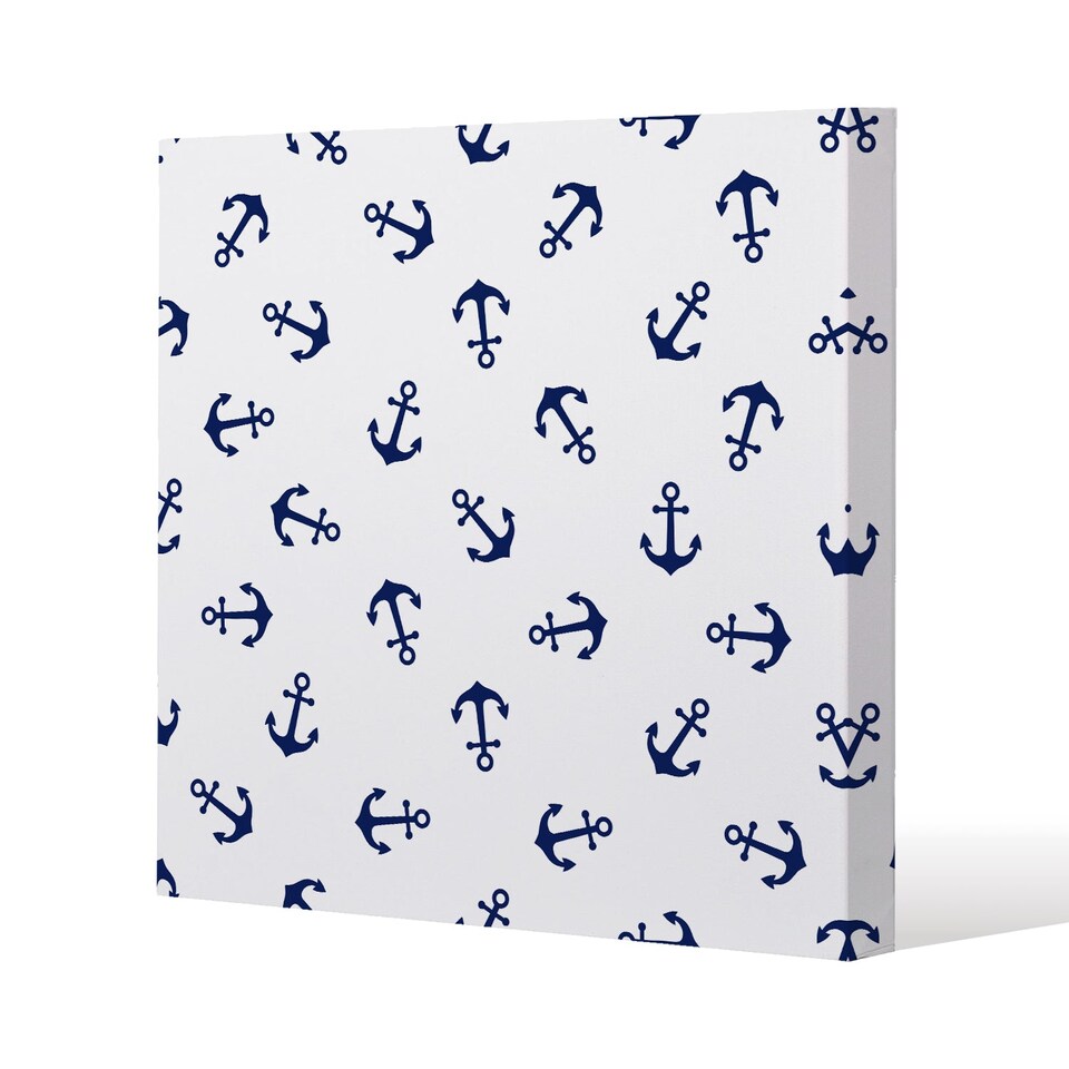 Navy Anchors on White (Canvas Print) / 90 x 90 x 4cm | Multi