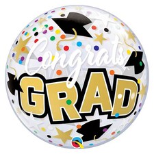 Congrats Grad Stars & Dots See-Thru Bubble Helium Qualatex Balloon 56cm / 22 in | White