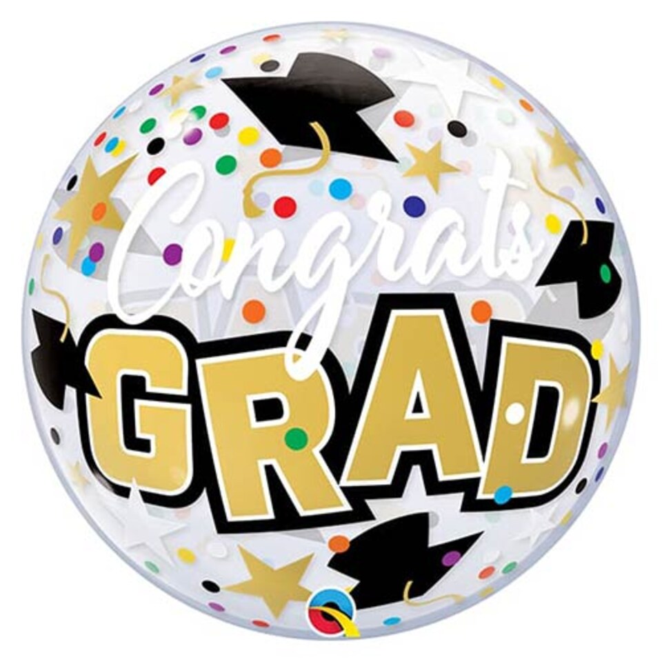 image 1 of Congrats Grad Stars & Dots See-Thru Bubble Helium Qualatex Balloon 56cm / 22 in | White