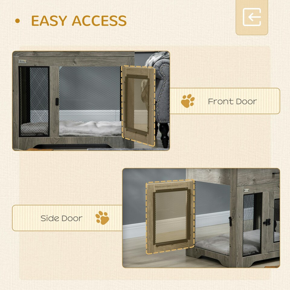 image 1 of PawHut Modern Pet Crate End Table w/ Double Doors, Drawer, for Medium Dogs
