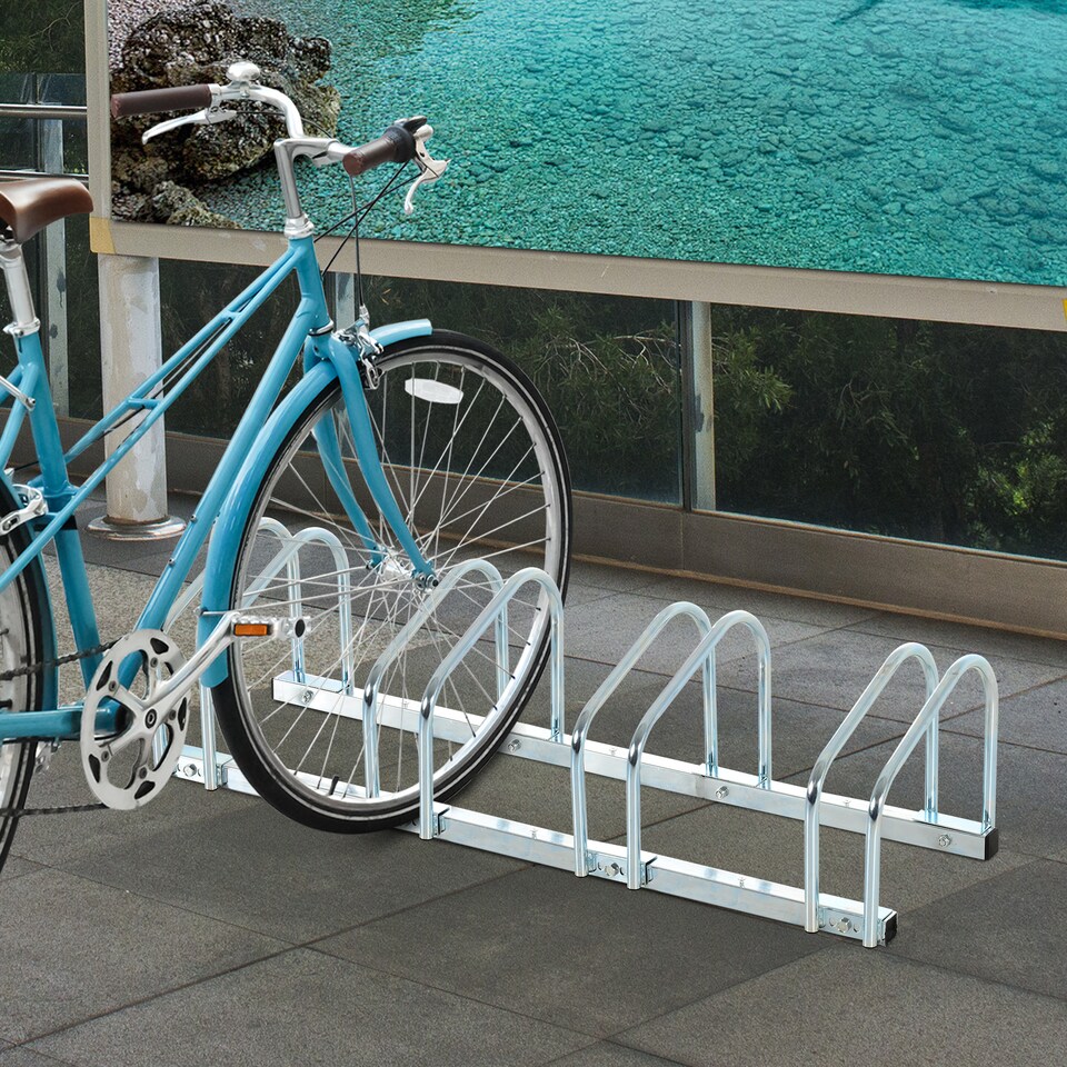 image 1 of HOMCOM Bike Parking Rack Bicycle Locking Storage Stand for 5 Cycling
