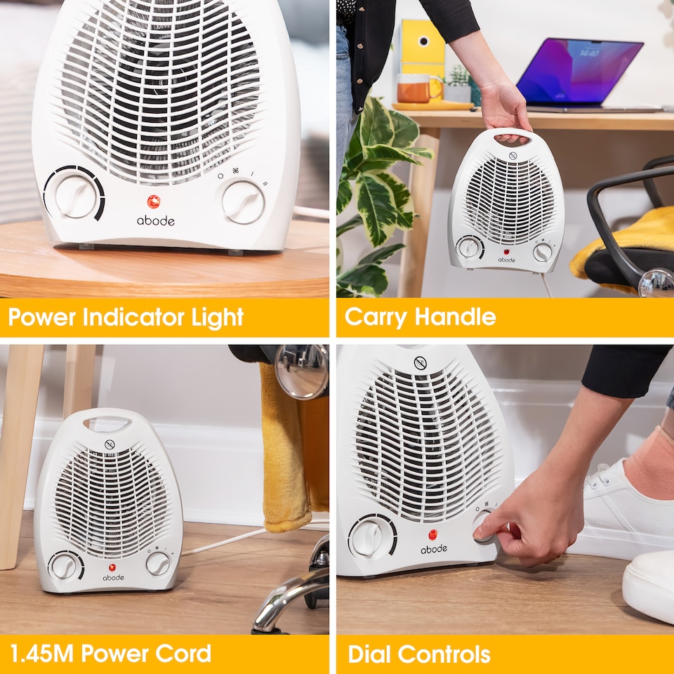 image 1 of Abode AFH1002 Electric Heater White 2000W Cooling Fan Mode with 2 Heat Settings