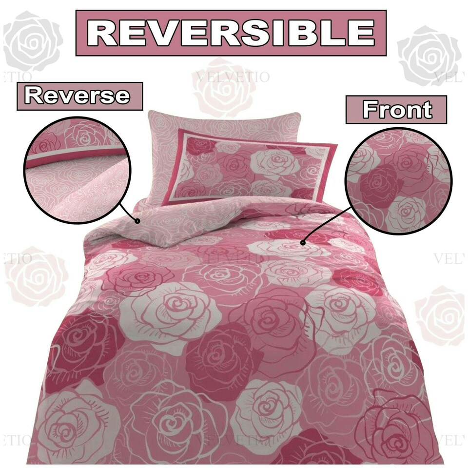 image 1 of VELVETIO Kids Roses Duvet Cover Set Soft Reversible Beddings Pink | Single