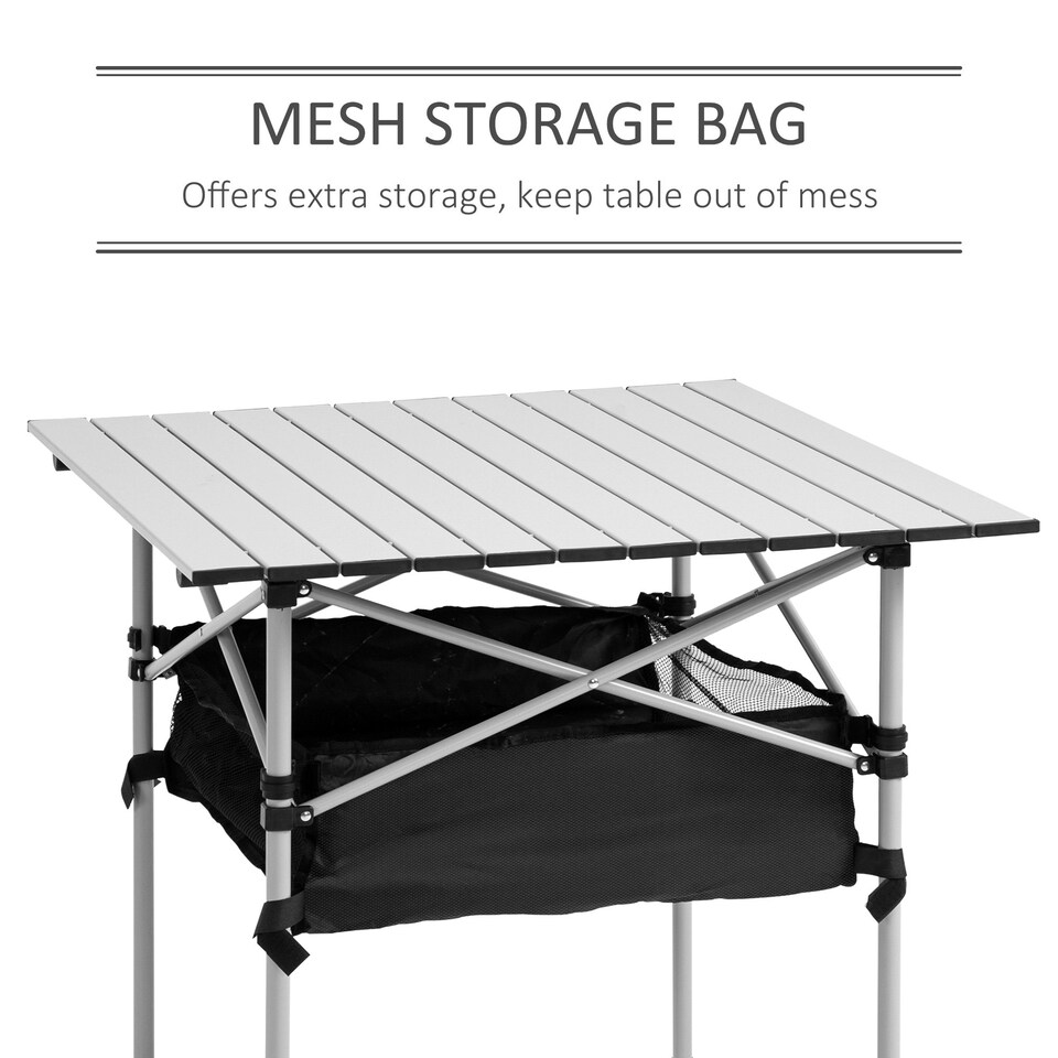image 1 of Outsunny Aluminum Camping Table Folding Table Picnic Table w/ Mesh Bag, Silver