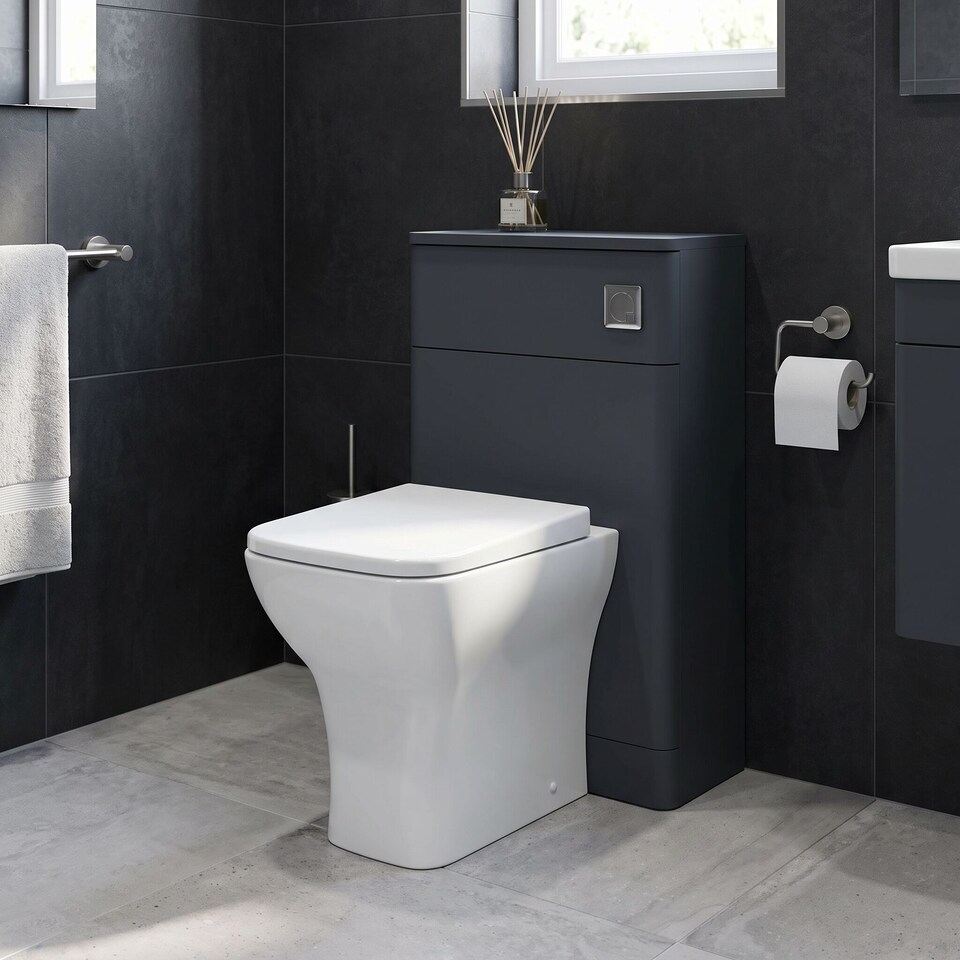 image 1 of Balterley Curve Contemporary Bathroom Floor Standing Concealed Cistern WC Unit | Grey | Dark Grey | 1