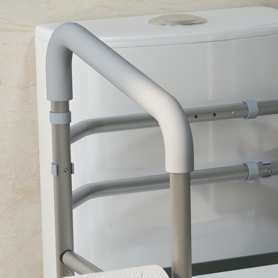 image 1 of HOMCOM Freestanding Toilet Frame, 136kg MaLoad Toilet Safety Frame with Adjustable Height and Width, Arms, 2 Suction Cups, Storage for Elderly, Senior, Disabled, Handrail Grab Bar,