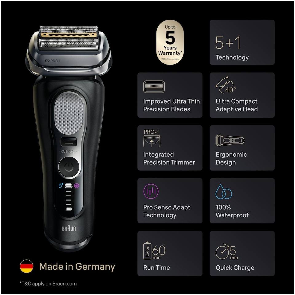 image 1 of Braun Series 9 PRO+ Electric Shaver, Pro SensoAdapt, SmartCare Center, 9670CC, Black