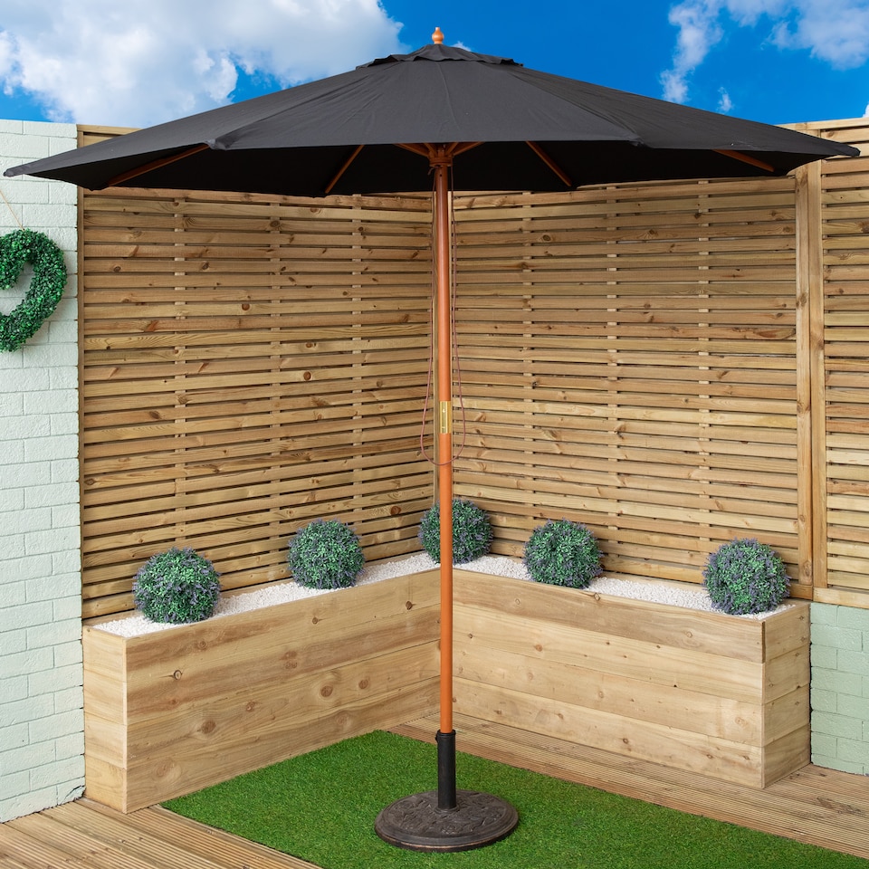 image 1 of Samuel Alexander 2.7m Outdoor Wooden Garden Parasol Sun Shade with Carry Bag in Black