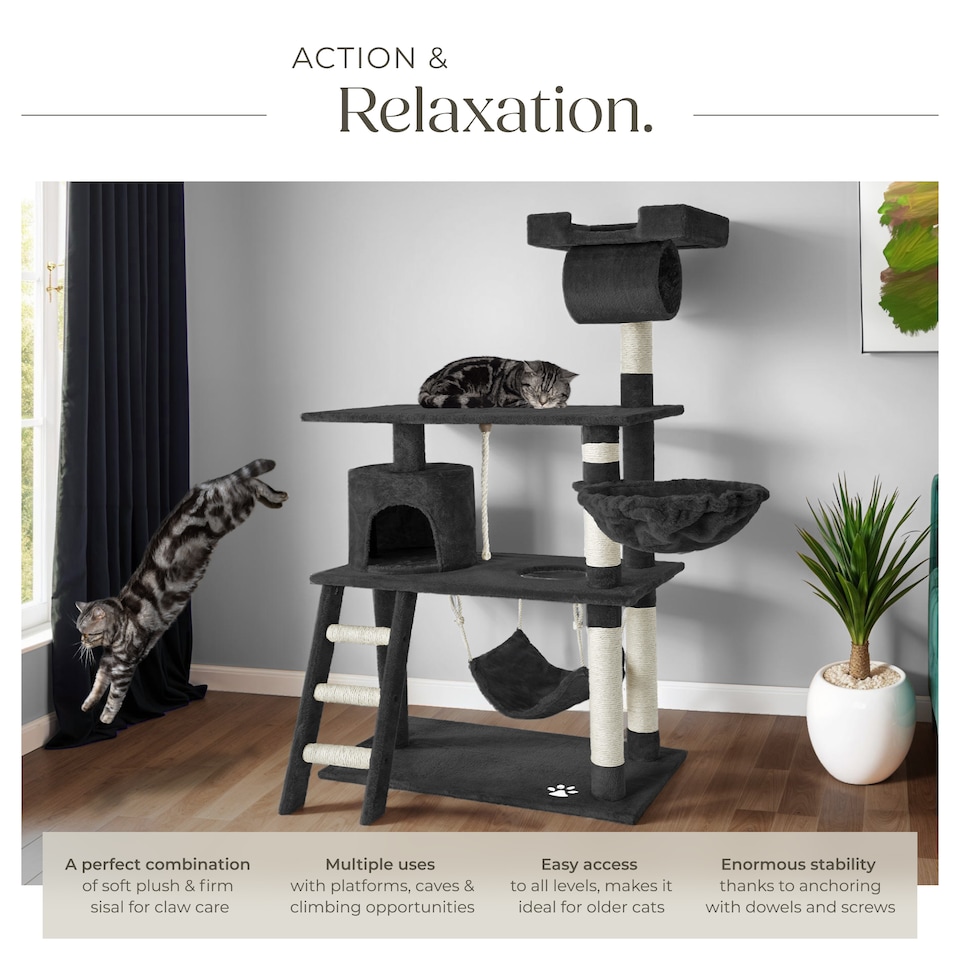 image 1 of Cat Tree Marcel - 141 cm, sisal cat scratching post | Black | black | One Size | 1