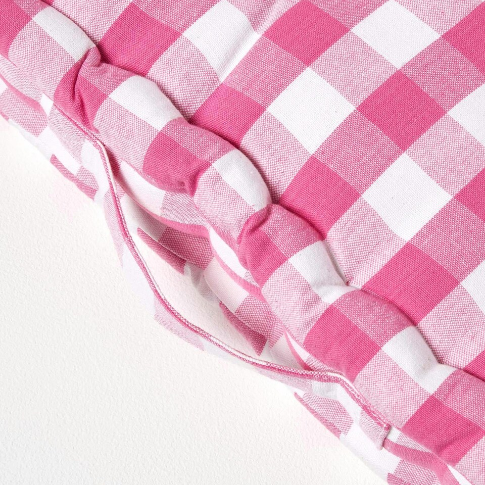 image 1 of Homescapes Pink Block Check Cotton Gingham Floor Cushion - 40 x 40 cm | Pink | 40 x 40 cm