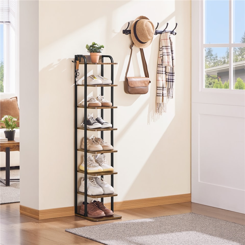 image 1 of Yaheetech 8-Layer Rustic Vintage Shoe Rack for Compact Spaces-Rustic Brown