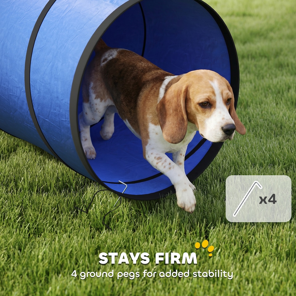 image 1 of PawHut Dog Tunnel 300cm , Foldable Play Tunnel with 4 Ground Pegs and Bag | Blue | Blue | 300 x 50 x 50 cm
