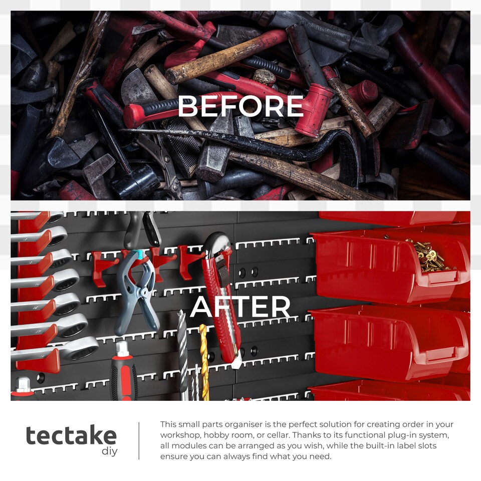 image 1 of Small parts organiser with 28 stacking boxes and tool holders | Black | black | 17 x 96 x 54 cm | 1