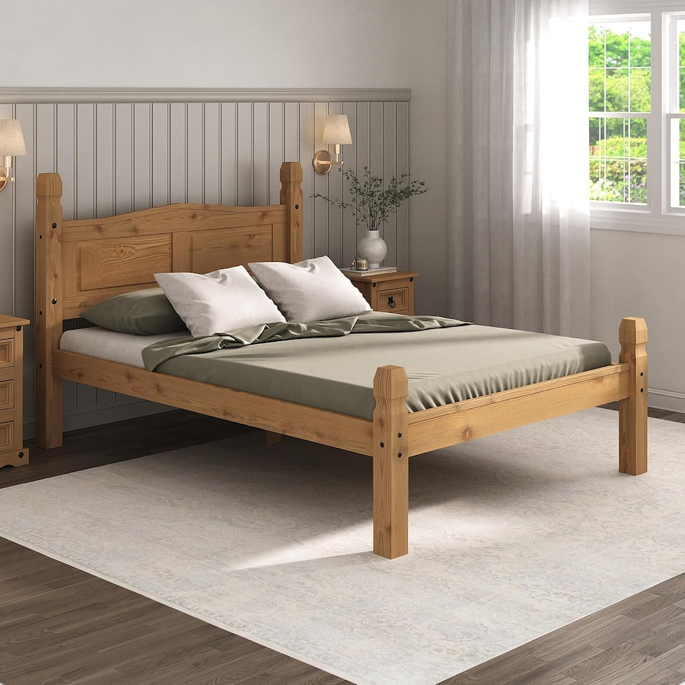 image 1 of Corona Double Bed Frame Low Foot End 4ft6 Solid Mexican Pine Bedroom