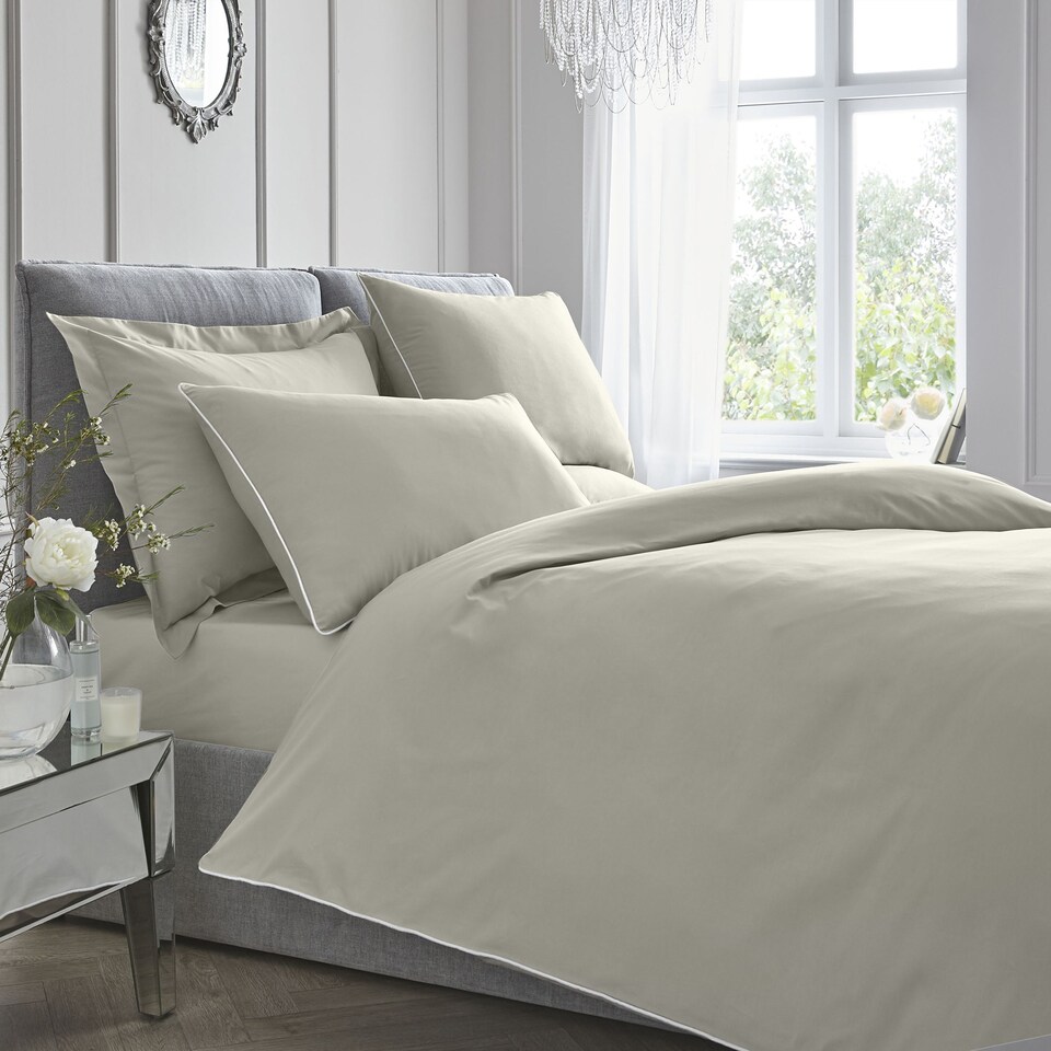 image 1 of Appletree 200TC Plain Dye Duvet Cover Set Silver with White Piping