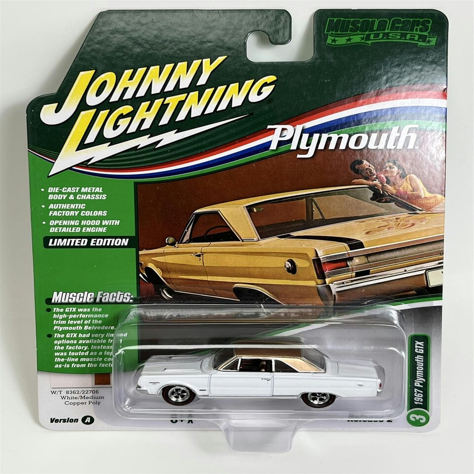 image 1 of 1967 Plymouth GTX White Medium Copper Poly 1:64 Johnny Lightning JLMC030A