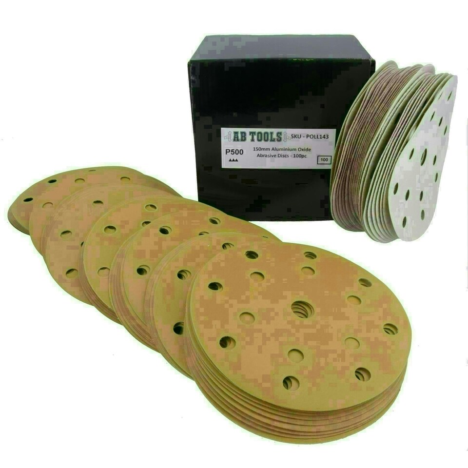 image 1 of 150mm Sanding Discs Aluminium Oxide Abrasive 500 Grit 15 Hole Hook + Loop 200pc