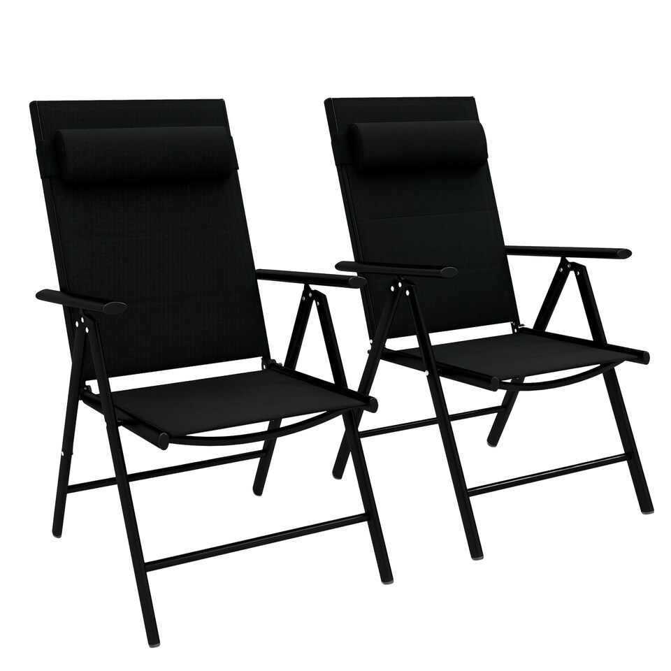 image 1 of Outsunny 2 PCS Outdoor Folding Chairs, Dining Chairs w/ Padded Filling, Black