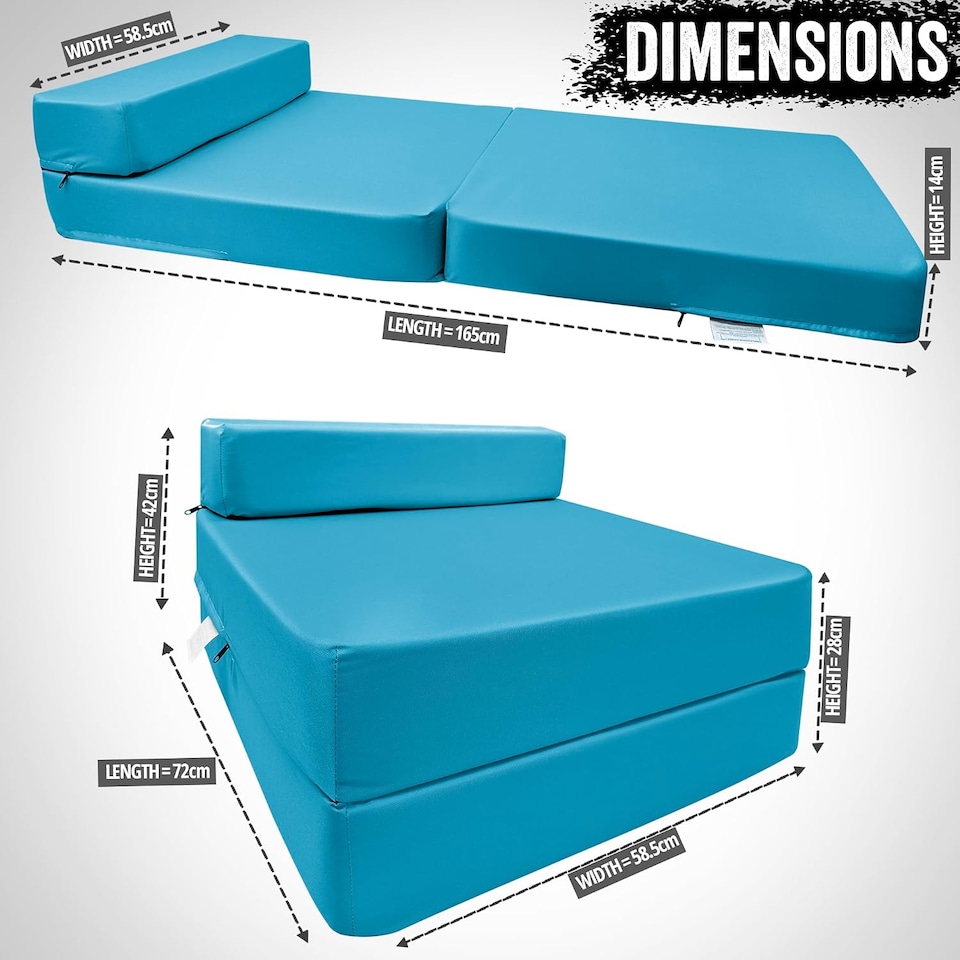 image 1 of Fold Out Single Z Bed Futon Sofa Chair Mattress Aqua