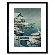 Painting Snow Lake Mukaijima Kawase Hasui Japan 12x16" Framed Wall Art Print
