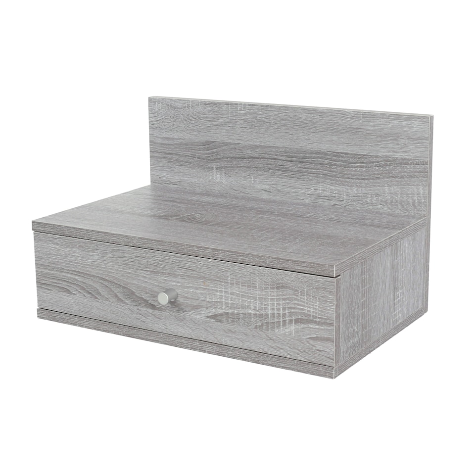 image 1 of Pair of Kelly Wall-Mounted Bedside Cabinets with Drawer - Modern Floating Bedside Tables | Grey | Grey Oak Effect | One Size | 2