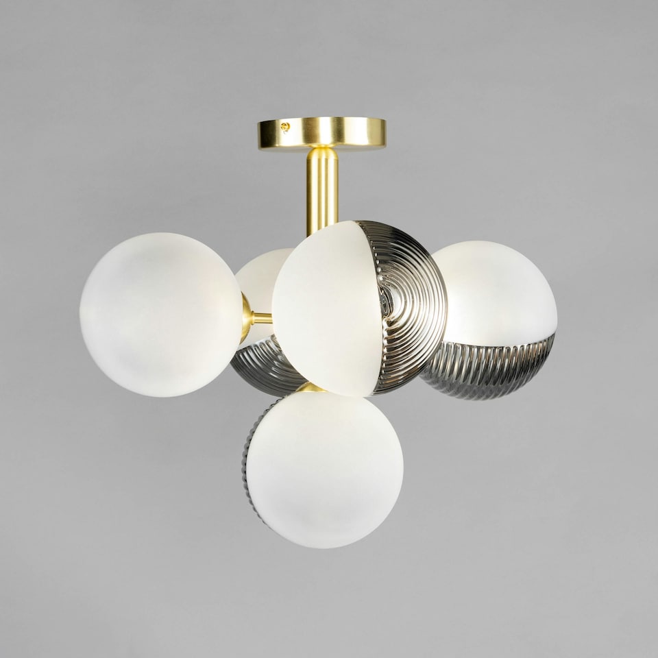 image 1 of BHS Emile 5 Light Flush Ceiling Light, Satin Brass