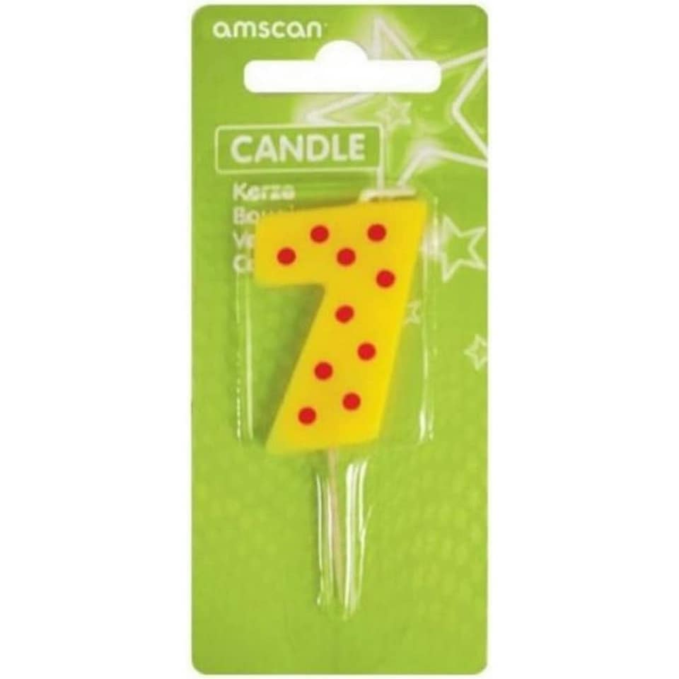 Amscan Number 7 Dot And Stripe Candle - Yellow/Red - One Size