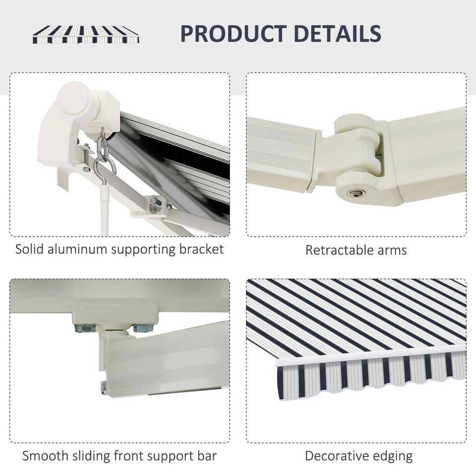 image 1 of Outsunny Garden Sun Shade Canopy Retractable Awning, 4 x 3(m) Blue and White