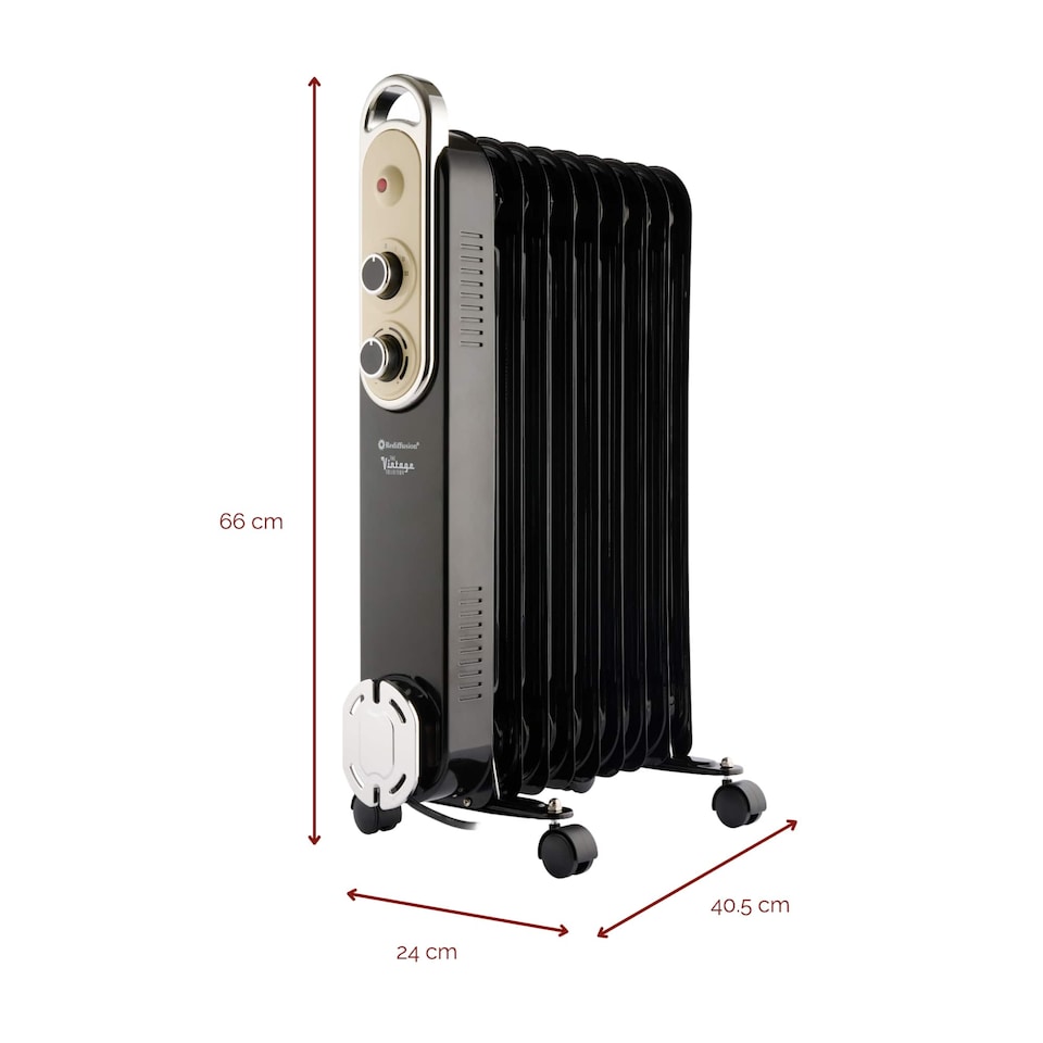 image 1 of Rediffusion Vintage 9 Fin Oil Filled Radiator 2KW Black