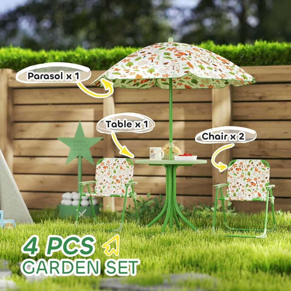 image 1 of AIYAPLAY Kids Garden Table and Chair Set, Outdoor Patio Set w/ Parasol Pink