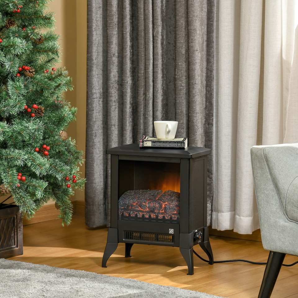 image 1 of HOMCOM Electric Fireplace Stove, Free standing Fireplace Heater with Realistic Flame Effect, Adjustable Temperature and Overheat Protection, Black