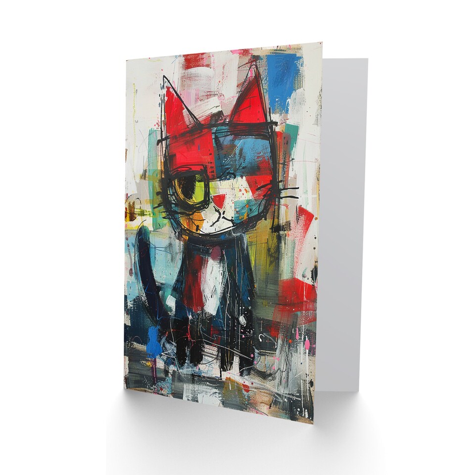 image 1 of Cat Lover Colourful Abstract Stray Painting Birthday Card
