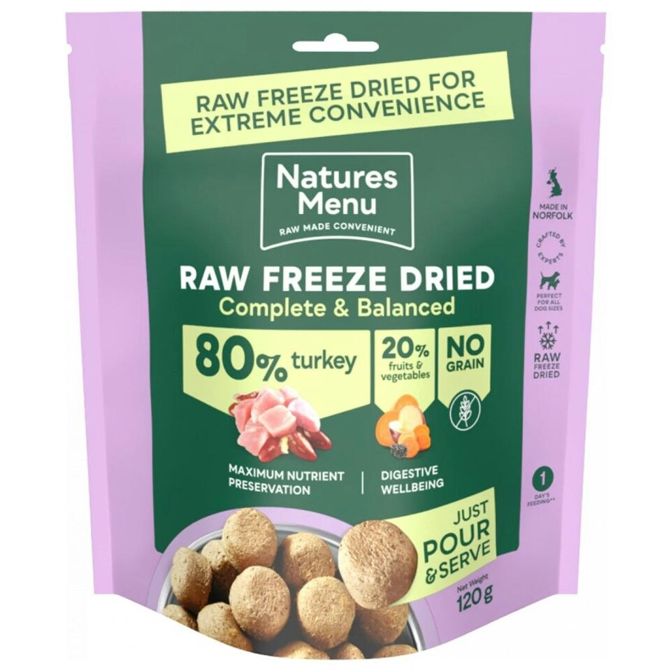 image 1 of Natures Menu Raw Freeze Dried Turkey Dog Food 120g (Bundle of 3)
