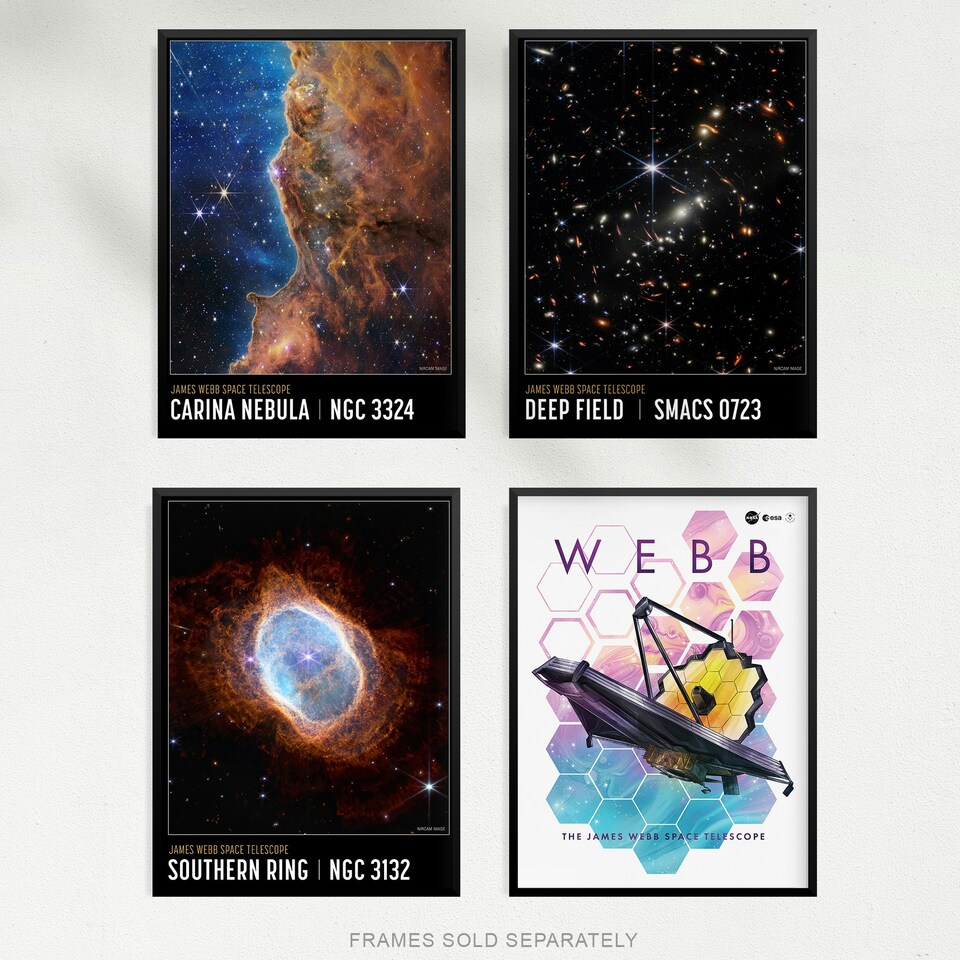 image 1 of Set of 4 NASA James Webb Space Southern Ring Carina Nebula Deep Field Wall Art Print A4