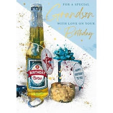 Words 'n' Wishes Special Grandson Birthday Card - Beer Bottle Present