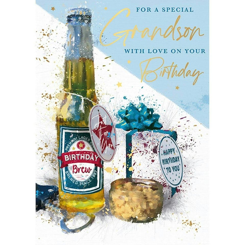 Words 'n' Wishes Special Grandson Birthday Card - Beer Bottle Present