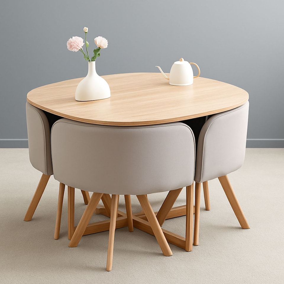 image 1 of Space Saving Dining Table with 4 Chairs Set, Dining Room Furniture