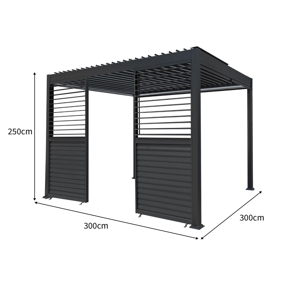 image 1 of Anthracite Aluminium Pergola With White Blinds & 2 Shutter Panels - 3m x 3m