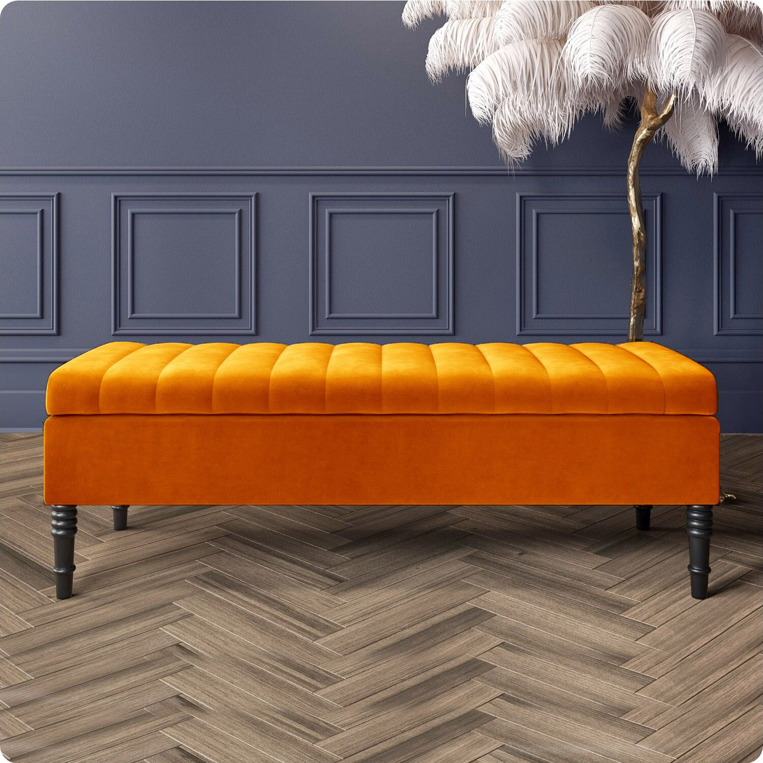Safar 150cm Ottoman Storage Bench - Plush Velvet Shoe Bench - Burnt Orange Lined Upholstery Storage Footstool