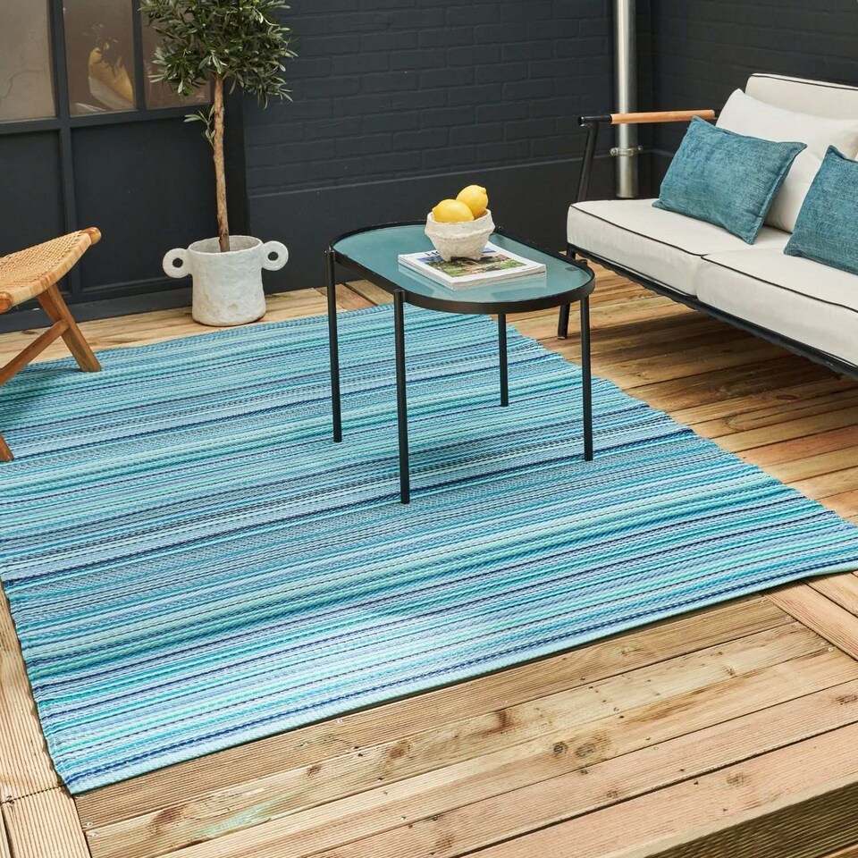 image 1 of The Rugs Rainbow Collection Reversible Weatherproof Outdoor Garden Patio Rug Striped | 1020
